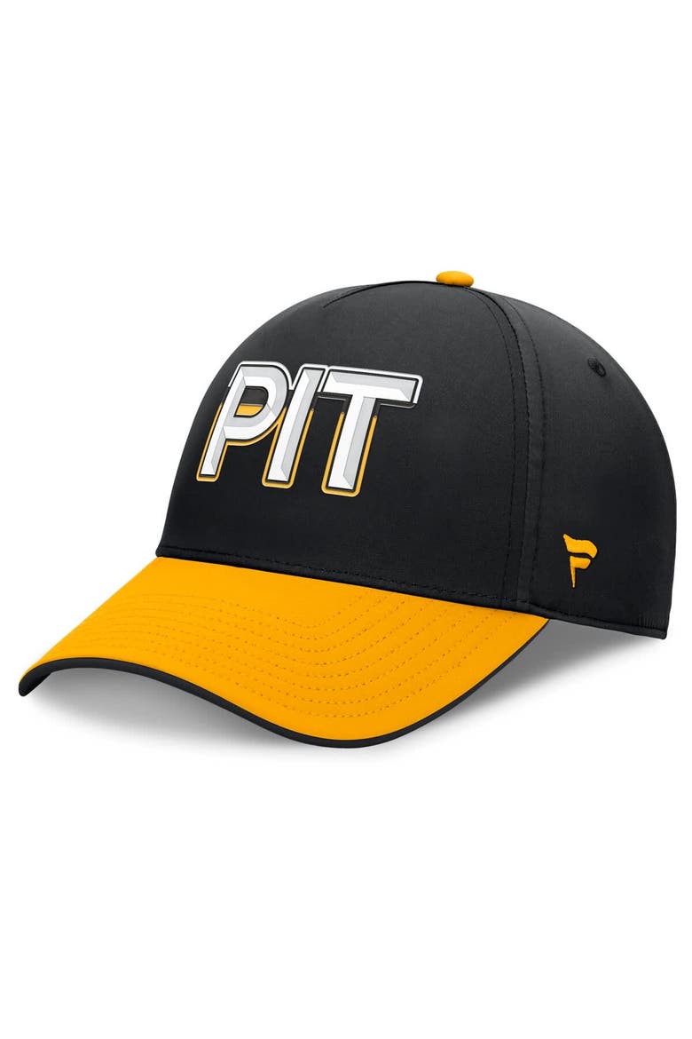 Men's Fanatics Black/Gold Pittsburgh Penguins Authentic Pro Rink Team Code Flex Hat, Main, color, Black