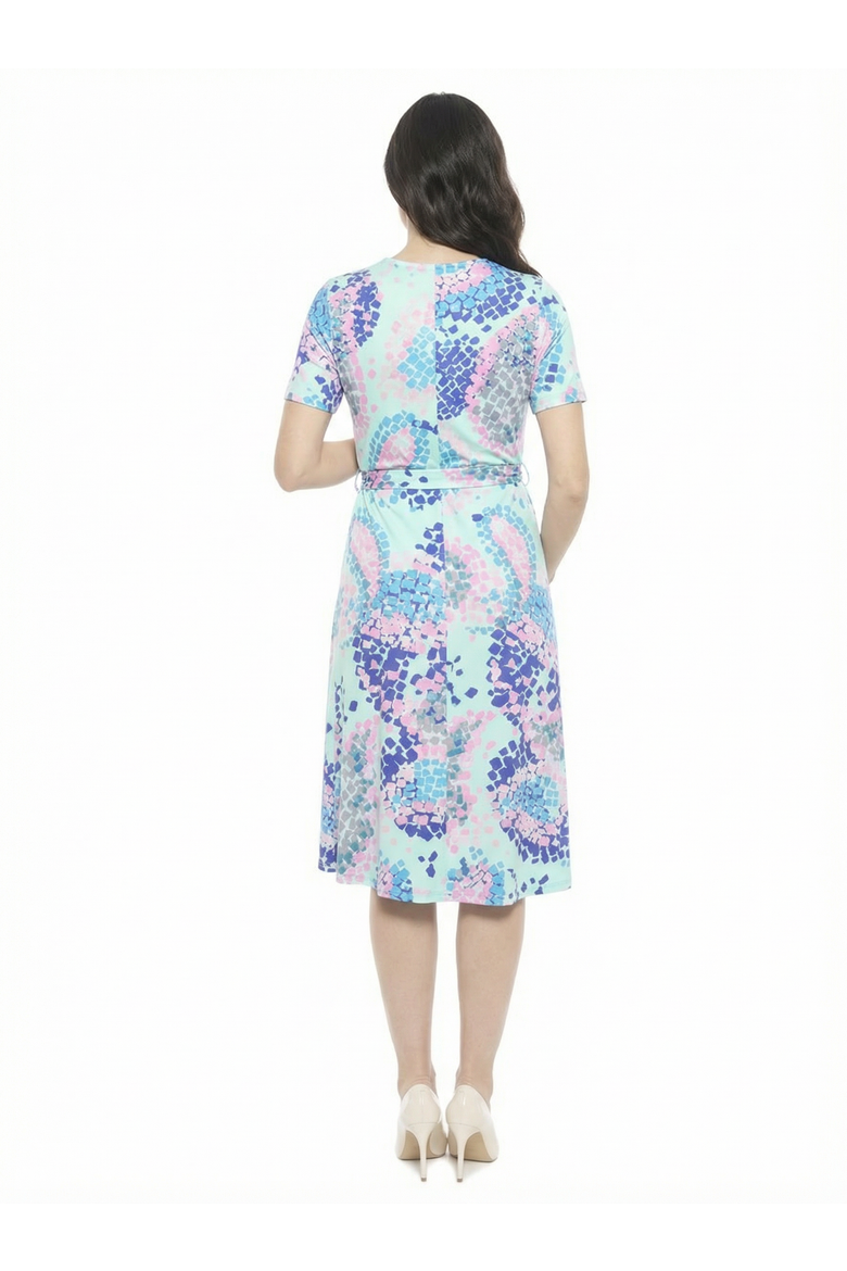 Maternity Abstract V-Neck Short Sleeve A-Line Midi Dress, Alternate, color, Blue Multi