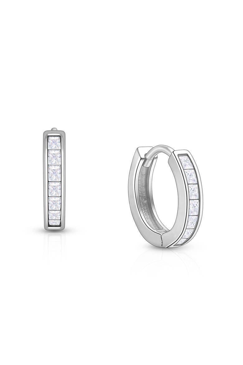 Channel Cut CZ 11mm Huggie Hoops Earrings, Main, color, Sterling Silver