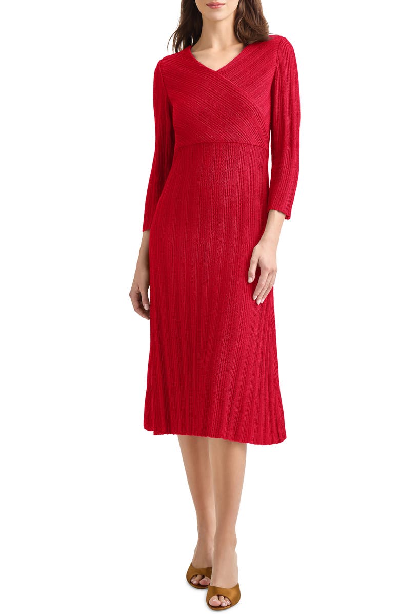 Misook Textural Stripe Midi Sweater Dress, Main, color, Rouge