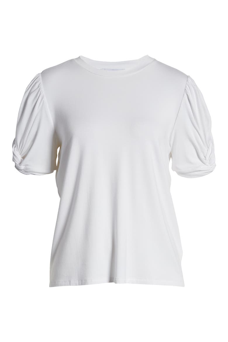 Twisted Sleeve Stretch Knit Top, Alternate, color, WHITE
