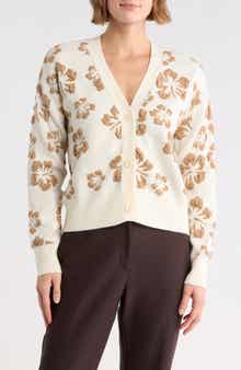 CYRUS Textured Floral V-Neck Cardigan