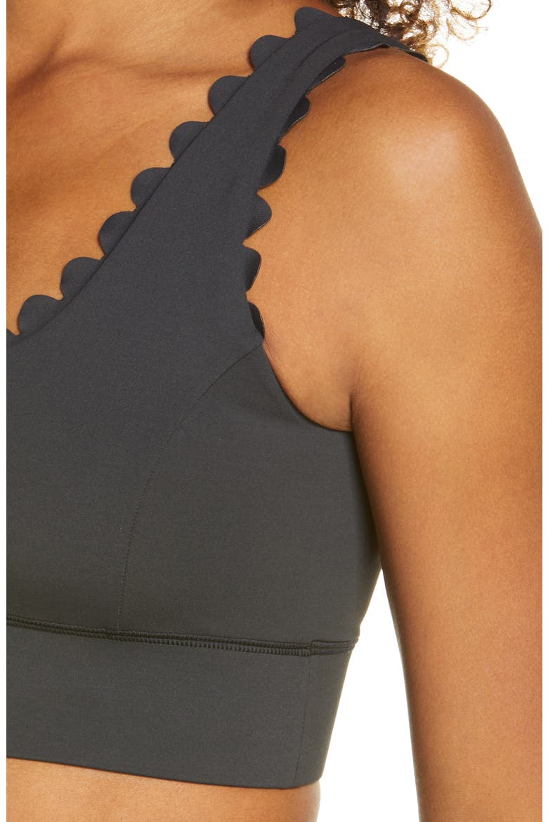 Scallop Power Sports Bra, Alternate, color, JET BLACK