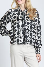 APNY Tie Neck Balloon Sleeve Top