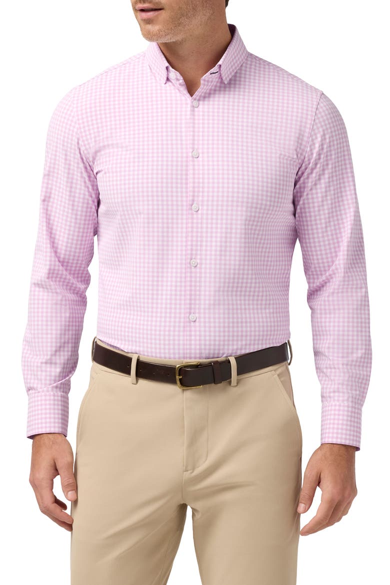 Leeward Trim Fit Gingham Button-Up Shirt, Main, color, PINK SALT CREW GINGHAM