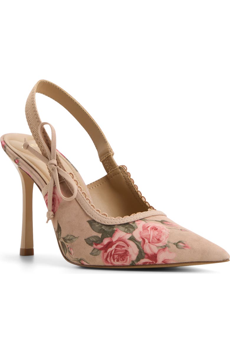 ALDO Hennie Pointed Toe Floral Slingback Pump, Main, color, Beige Combo