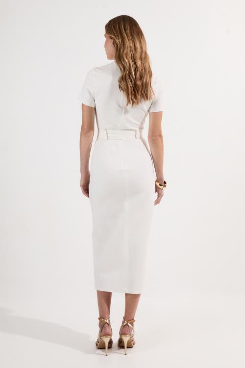 Karen Millen Belted Ponte Midi Dress In White