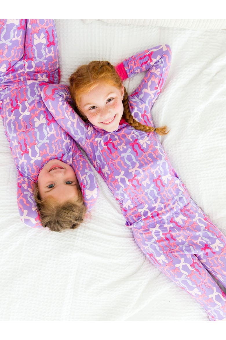 SoftSnooze Girls Ruffle Long Sleeve Pajama Set, Alternate, color, Rosy Ribbons