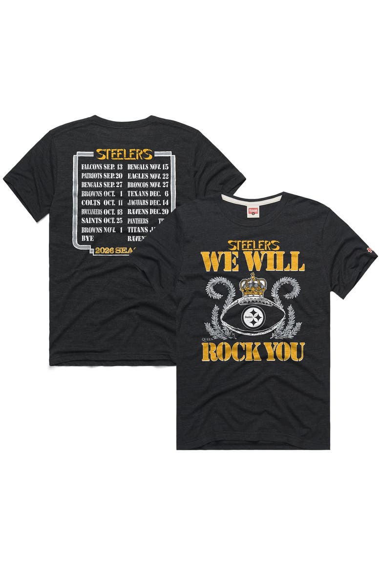Unisex Homage Charcoal Pittsburgh Steelers 2026 NFL Schedule Queen Tri-Blend T-Shirt, Main, color, Charcoal