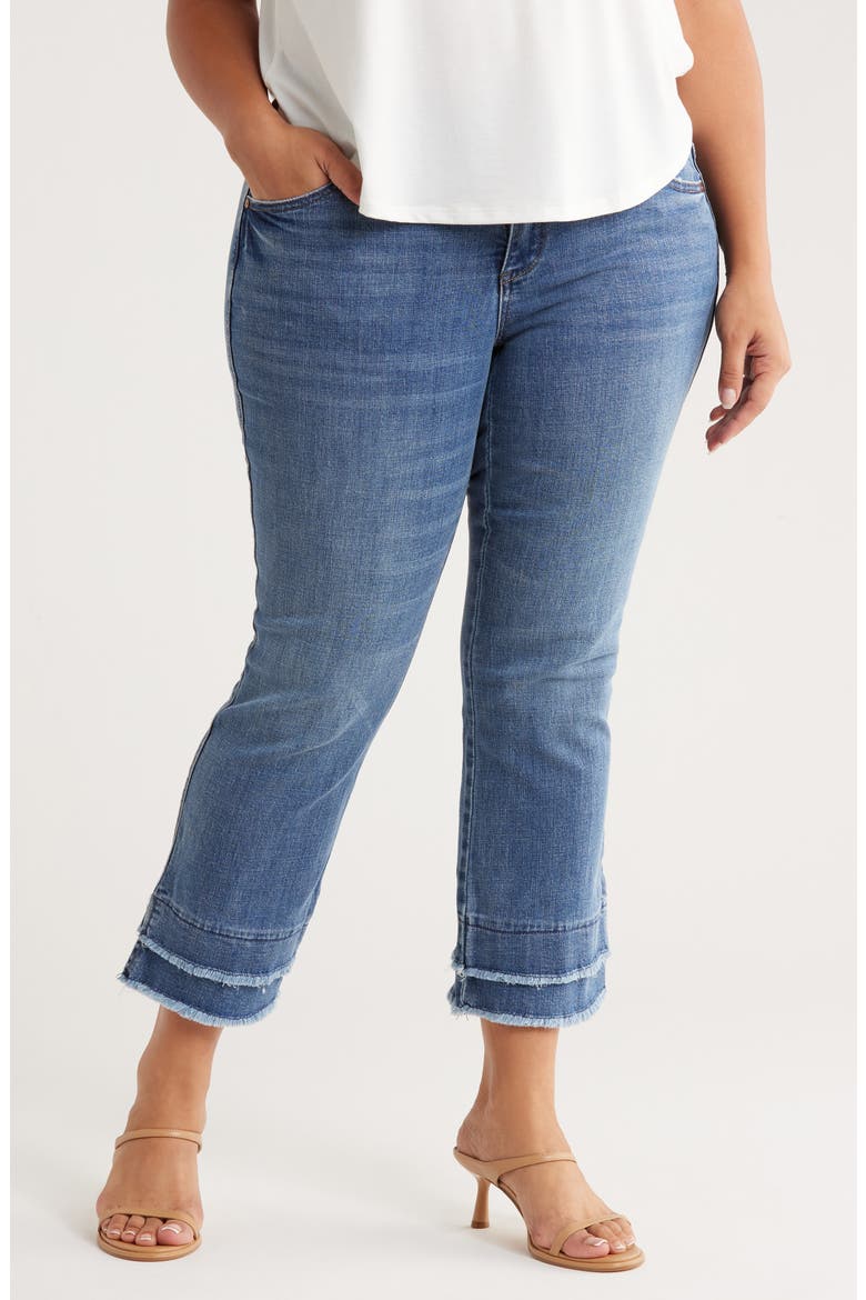 Double Layer Fray Hem Kick Flare Jeans, Main, color, MID BLUE ARTISANAL