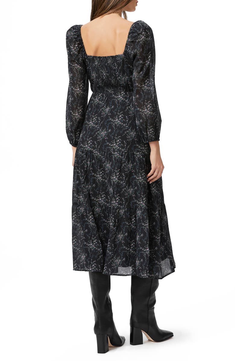 PAIGE Libra Puff Shoulder Long Sleeve Midi Dress, Alternate, color, Black Multi
