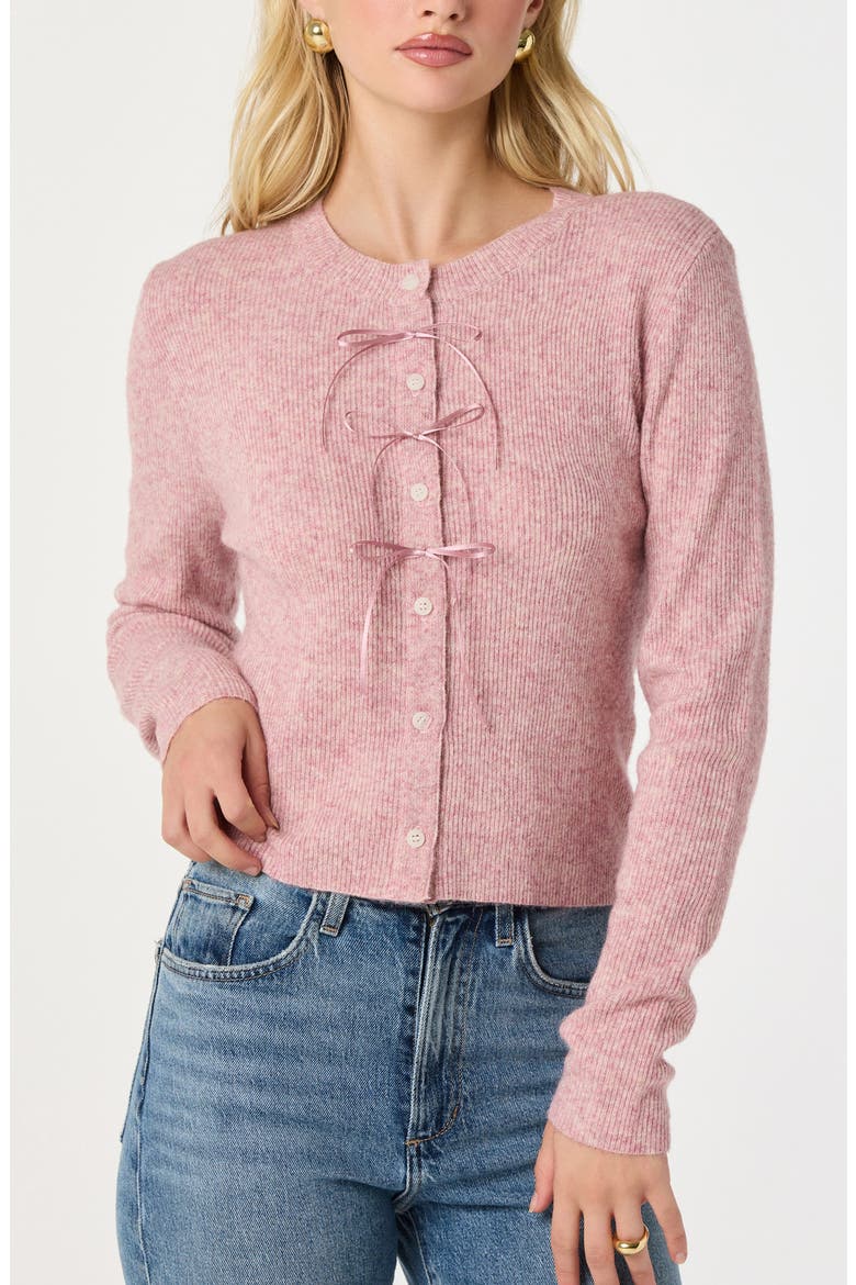 Satin Bow Knit Cardigan, Main, color, PINK