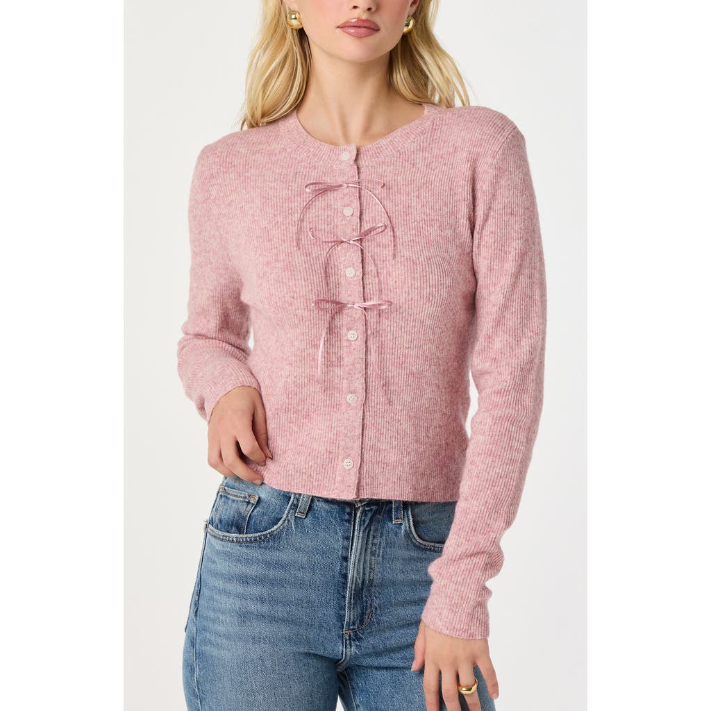 Astr The Label Satin Bow Knit Cardigan In Pink