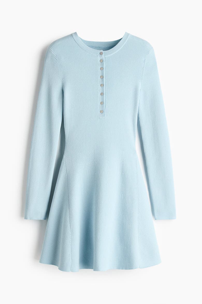 Rib-knit Flared-skirt Dress, Alternate, color, Light blue