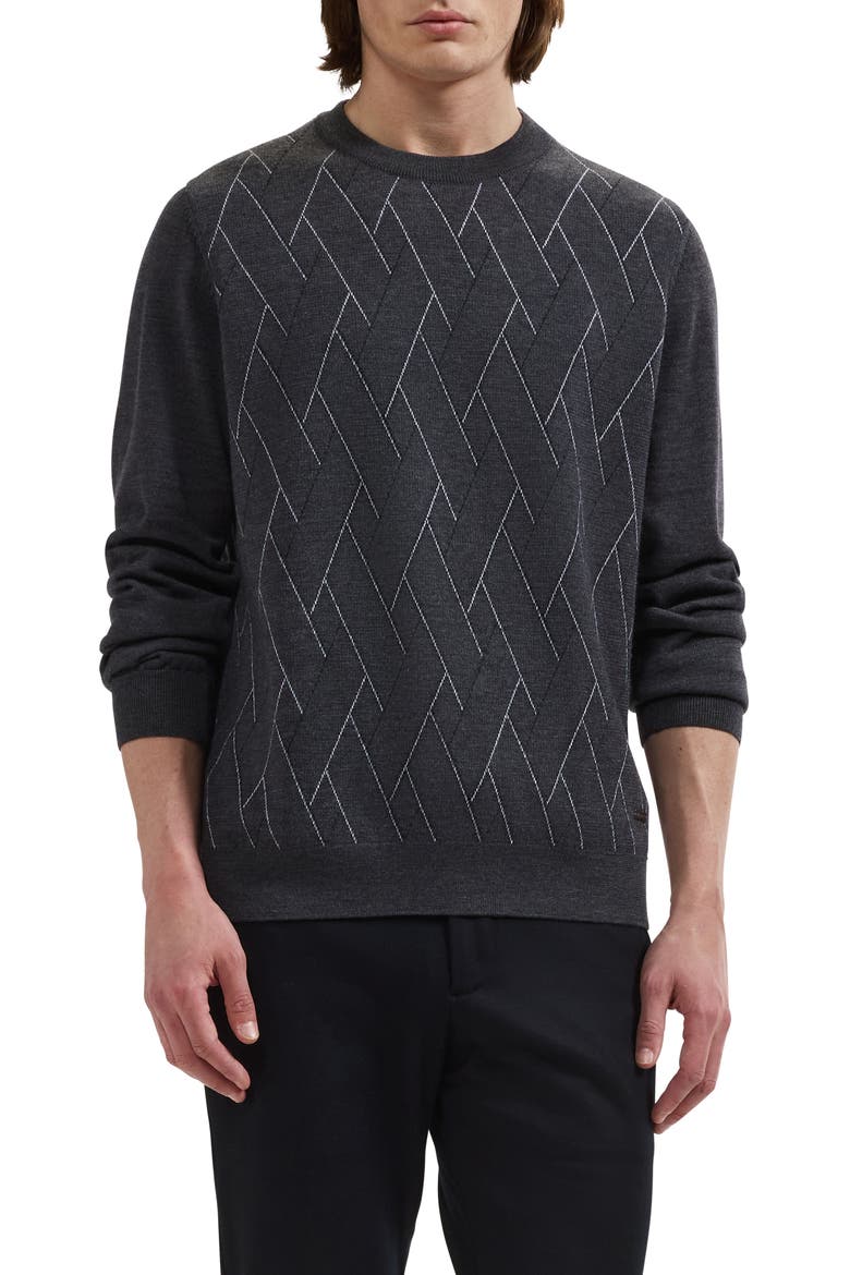 Geometric Extrafine Merino Wool Crewneck Sweater, Main, color, ANTHRACITE