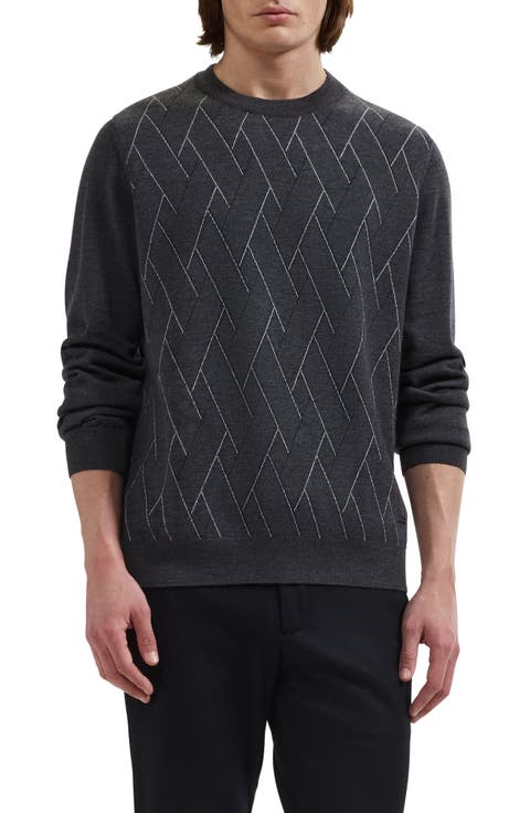 Geometric Extrafine Merino Wool Crewneck Sweater