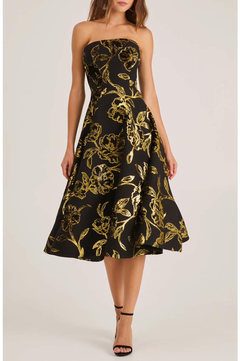 Vivi Strapless Cocktail Dress, Main, color, BLACK/ GOLD