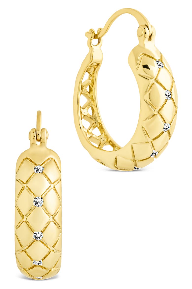Tamryn Cubic Zirconia Textured Hoop Earrings, Main, color, GOLD