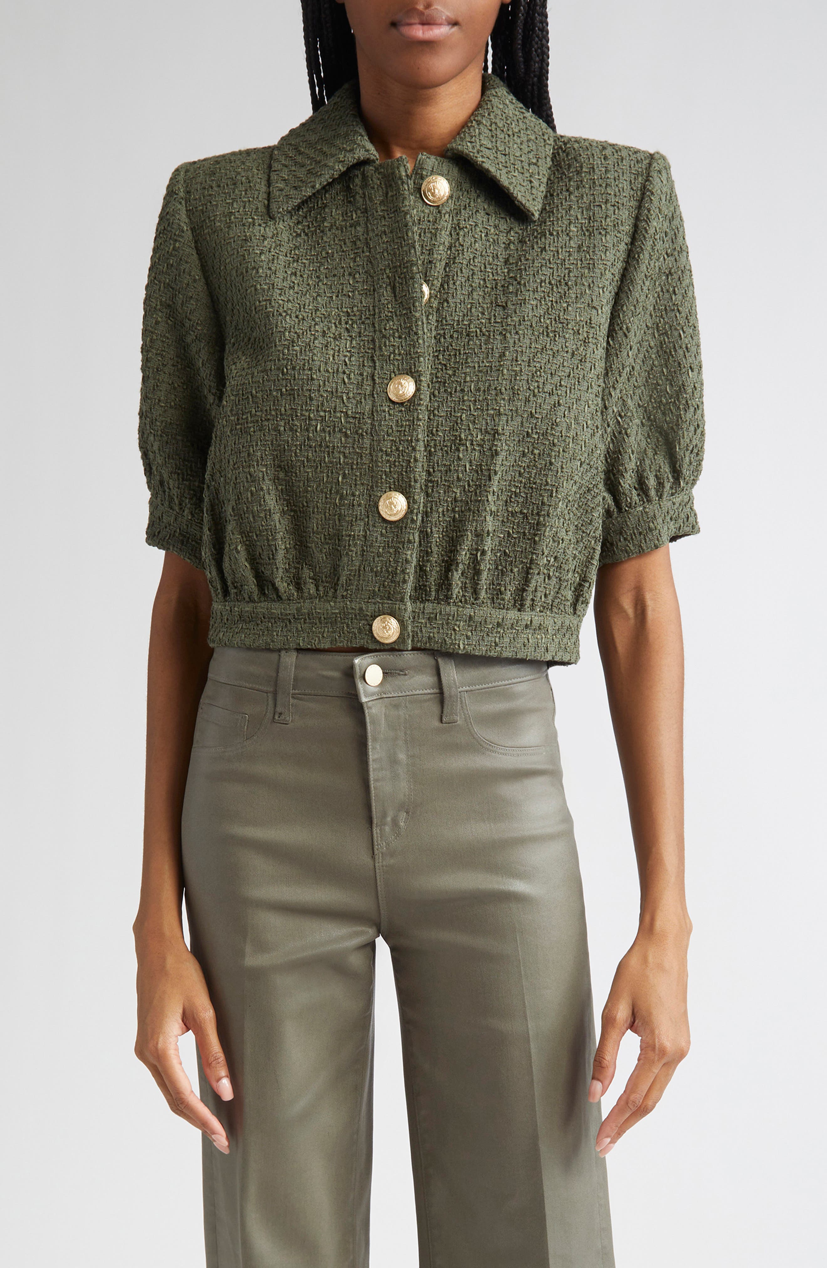L'AGENCE Cove Short Sleeve Tweed Crop Jacket