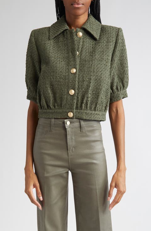 L'AGENCE Cove Short Sleeve Tweed Crop Jacket | Nordstrom