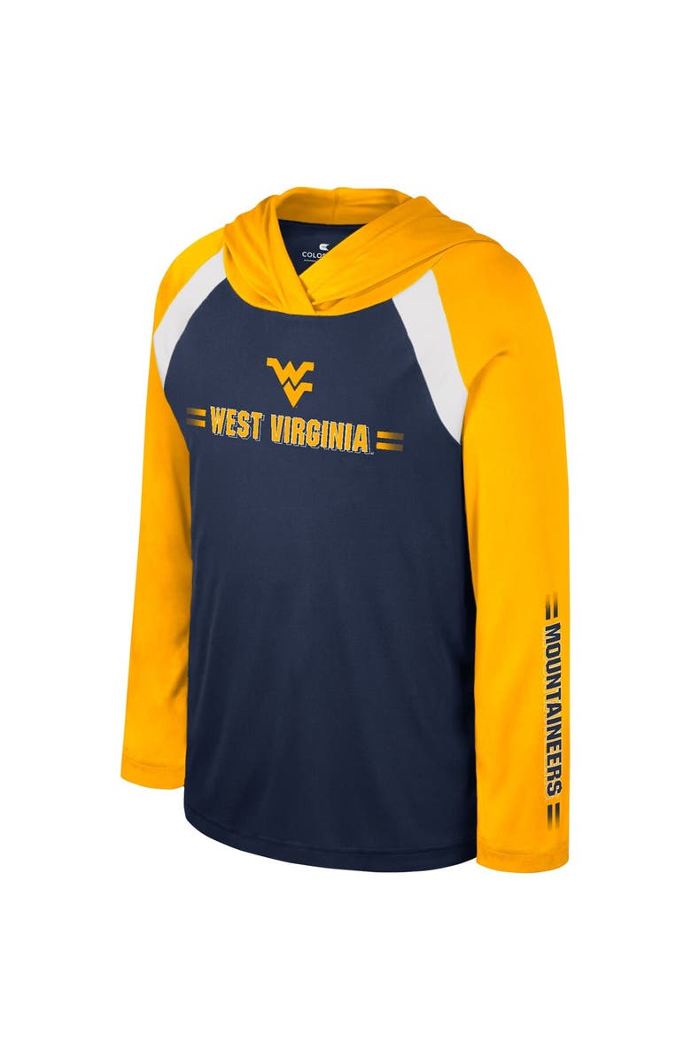 COLOSSEUM Youth Colosseum Navy West Virginia Mountaineers Eddie Multi-Hit Raglan Long Sleeve Hoodie T-Shirt, Alternate, color, 