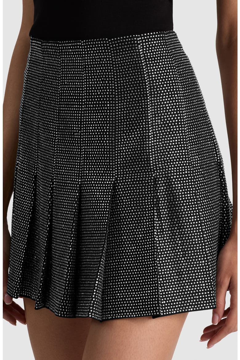 Carter Embellished Pleated Miniskirt, Alternate, color, BLACK/ CLEAR CRYSTAL