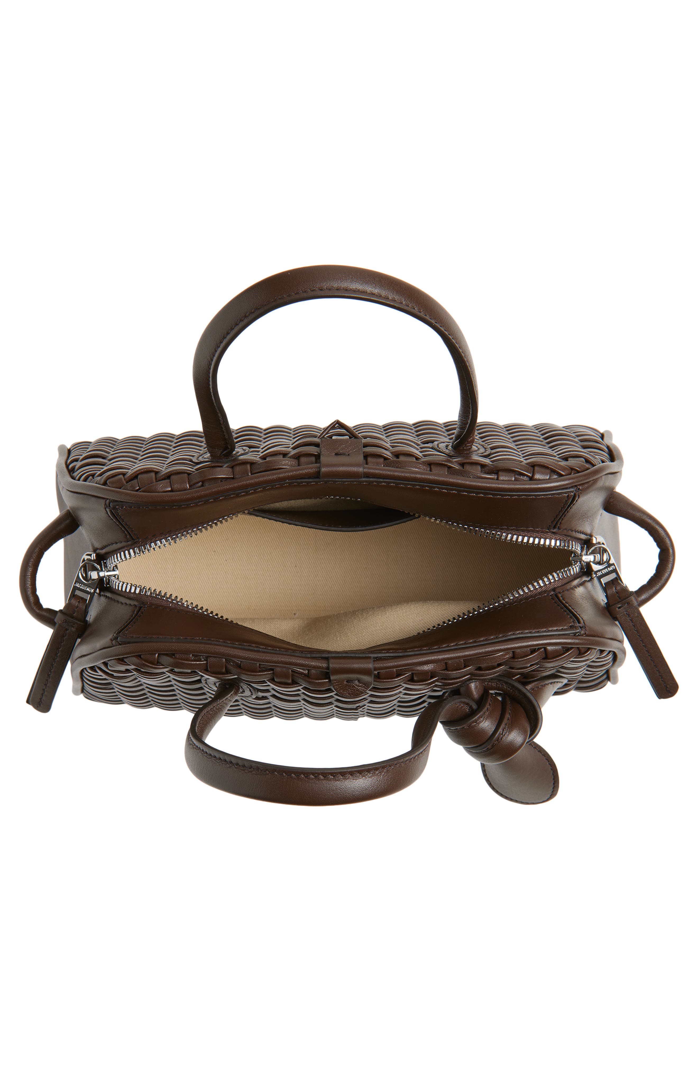 Jacquemus Le Petit Turismo Woven Leather Bowling Bag, Alternate, color, Dark Brown 880