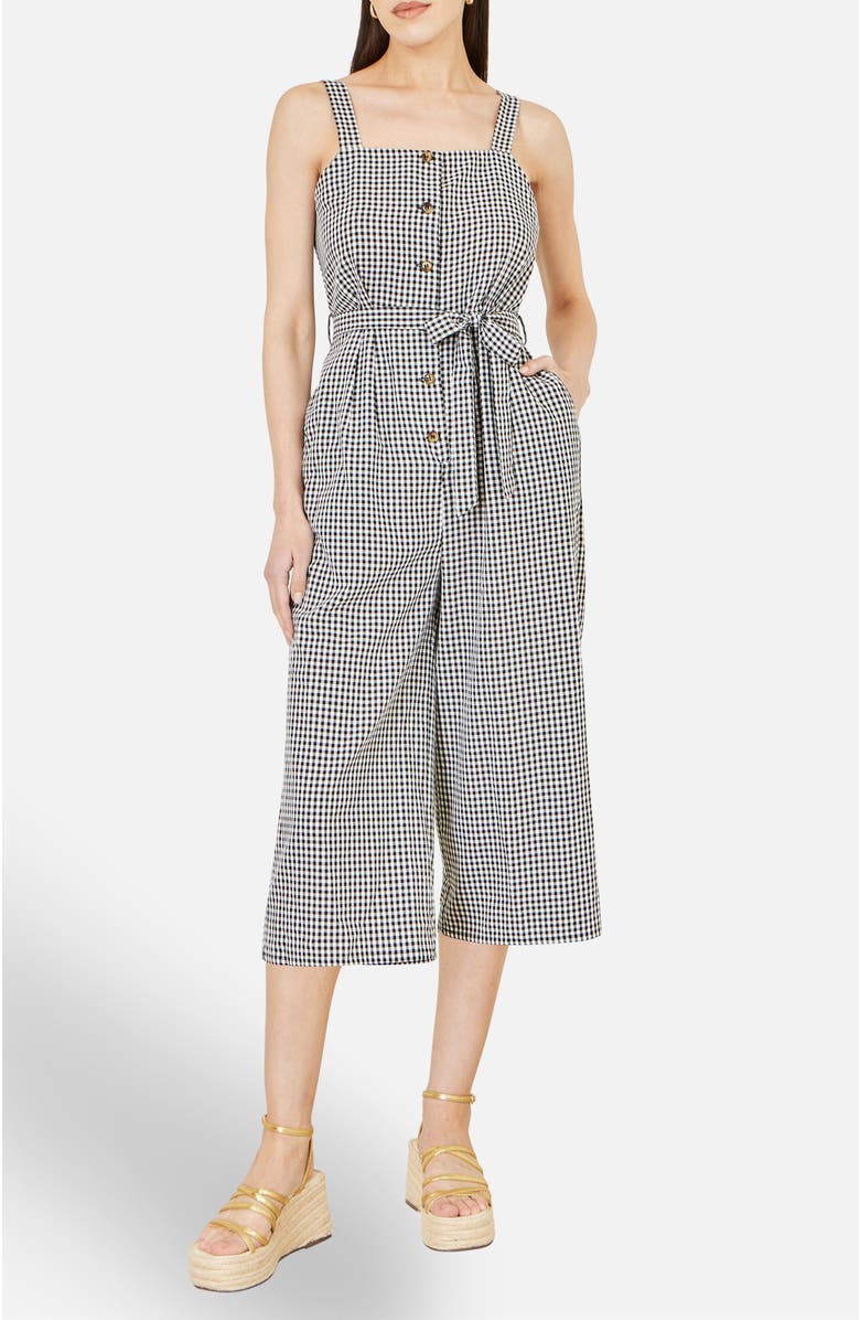 Yumi Gingham Button Through Jumpsuit, Alternate, color, Black