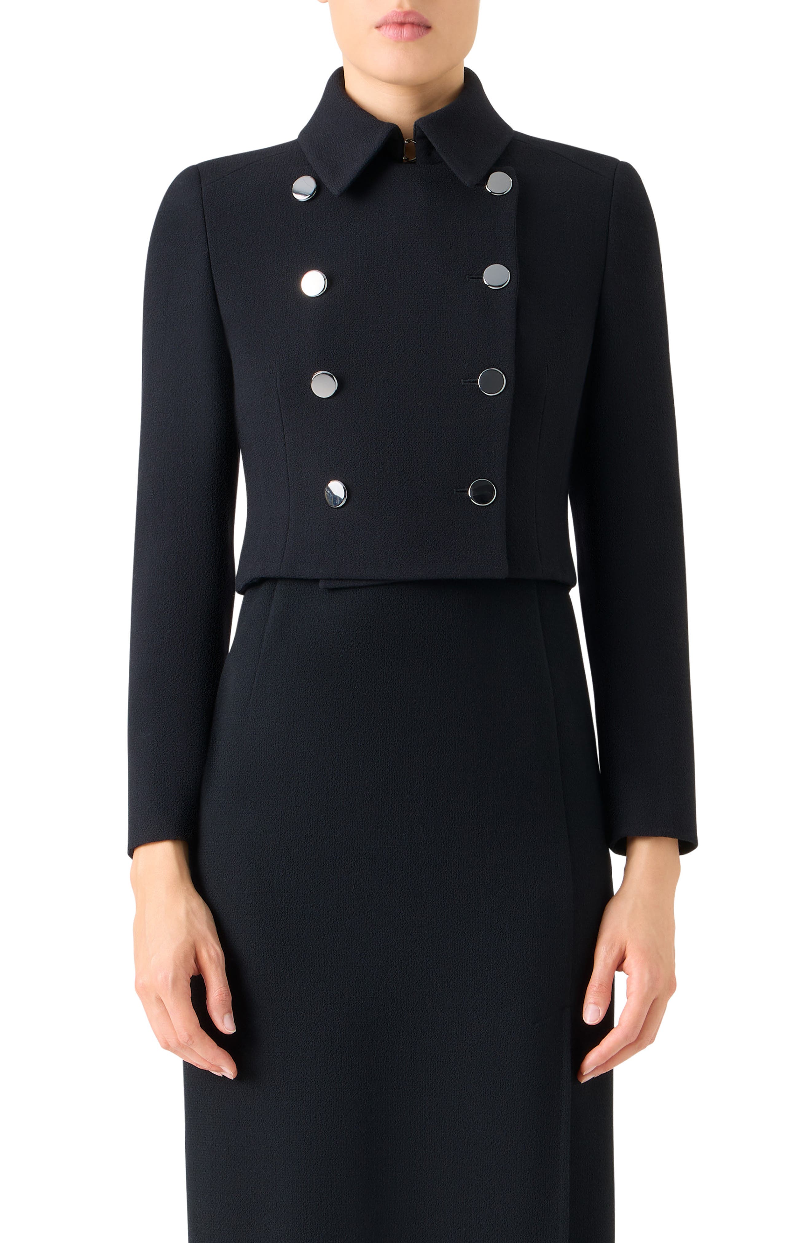 Hevan Double Breasted Wool Crepe Jacket