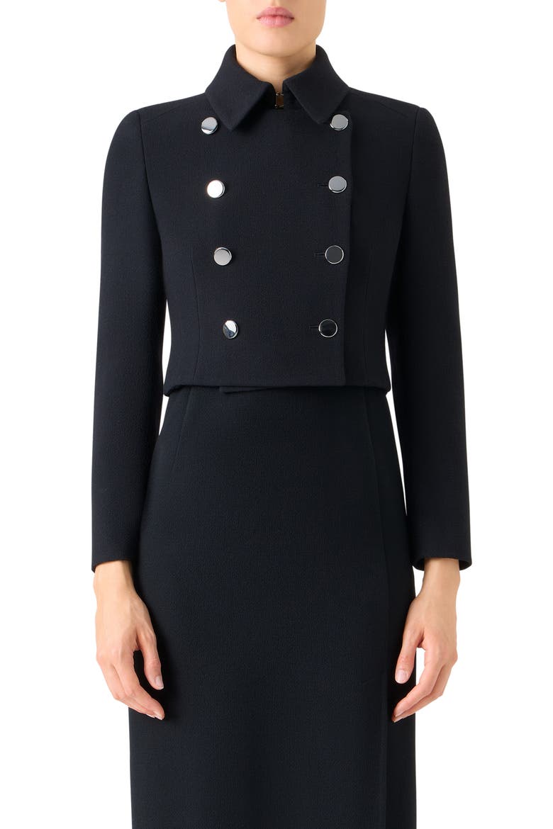 Hevan Double Breasted Wool Crepe Jacket, Main, color, BLACK
