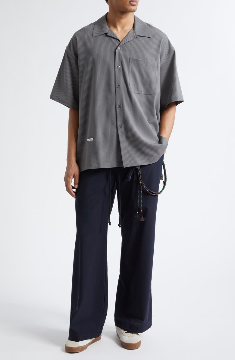SONG FOR THE MUTE Gym Pinstripe Gabardine Camp Shirt, Alternate, color, Grey