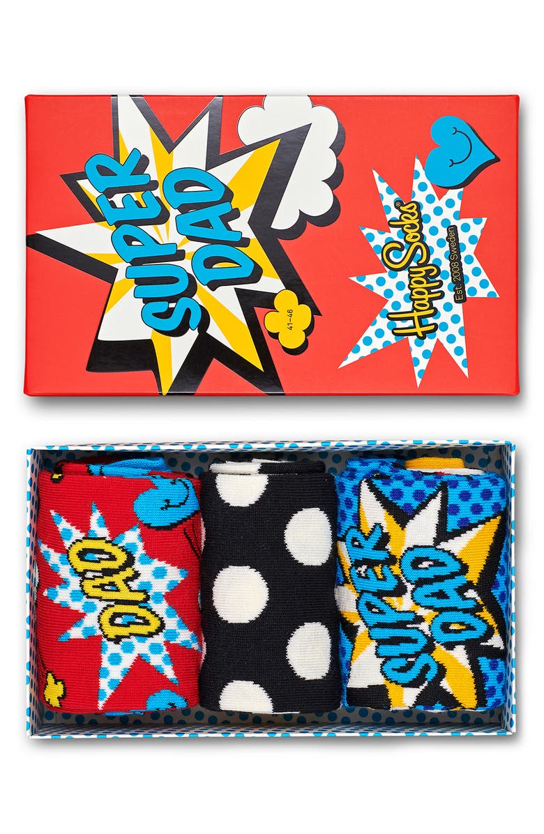 Happy Socks Assorted 3-Pack Crew Socks Gift Box, Alternate, color, Medium Multi