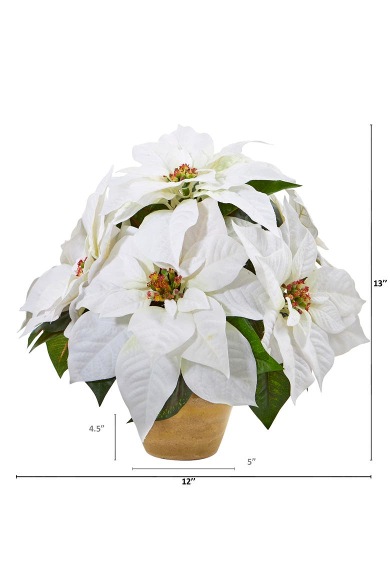 Poinsettia Artificial Arrangement in Ceramic Vase, Alternate, color, White