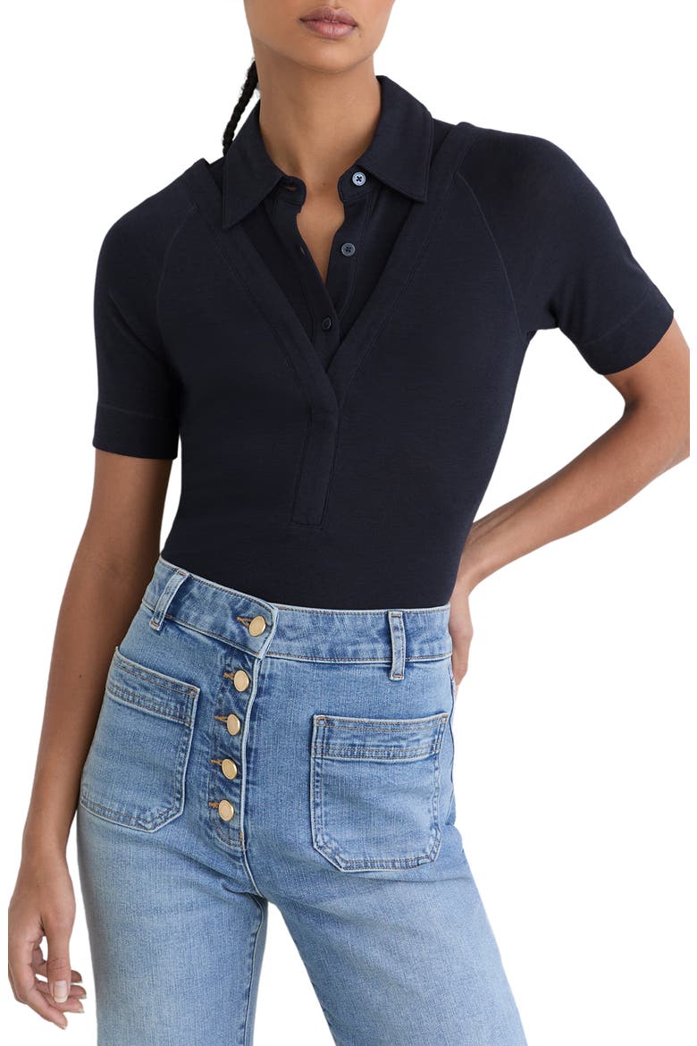 Shona Layered Look Polo, Alternate, color, NAVY