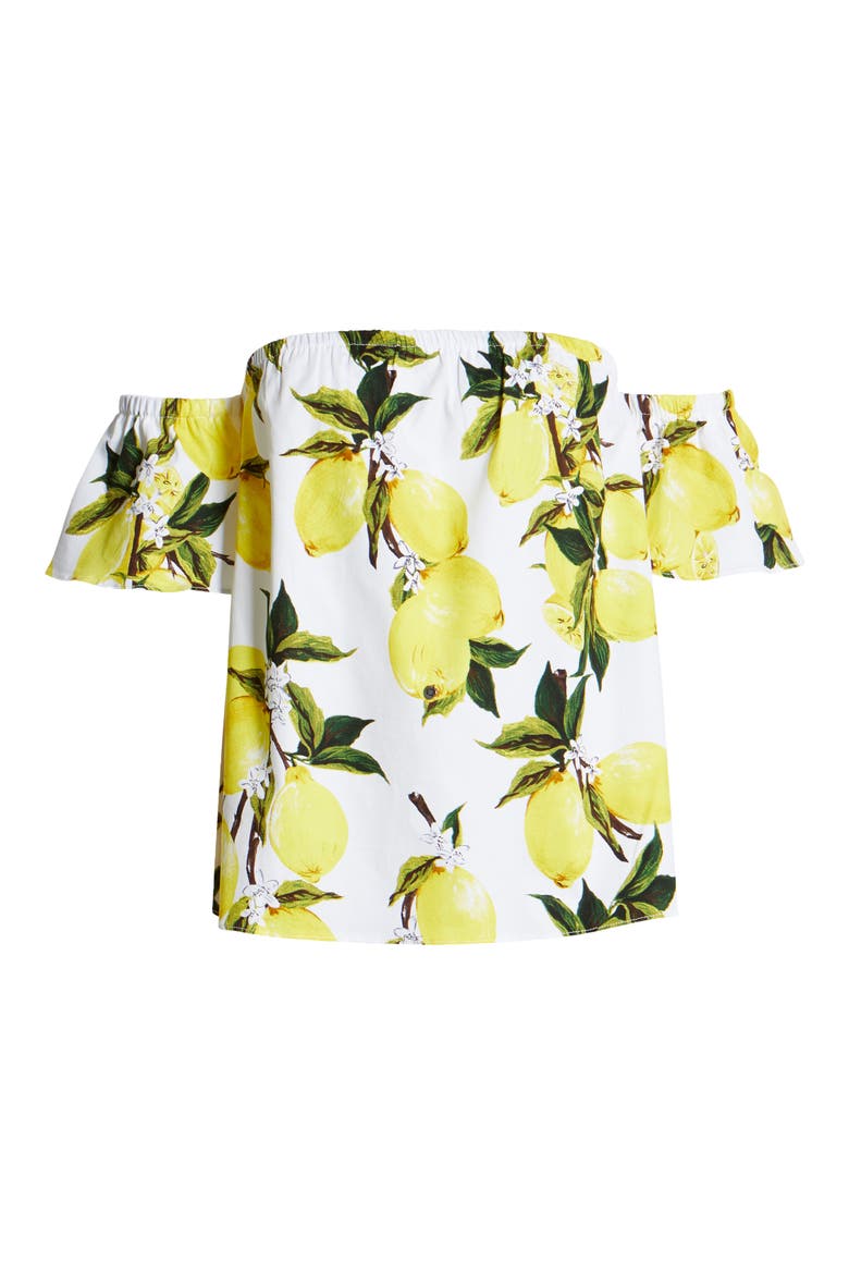 Lemon Print Off the Shoulder Top, Alternate, color, WHITE