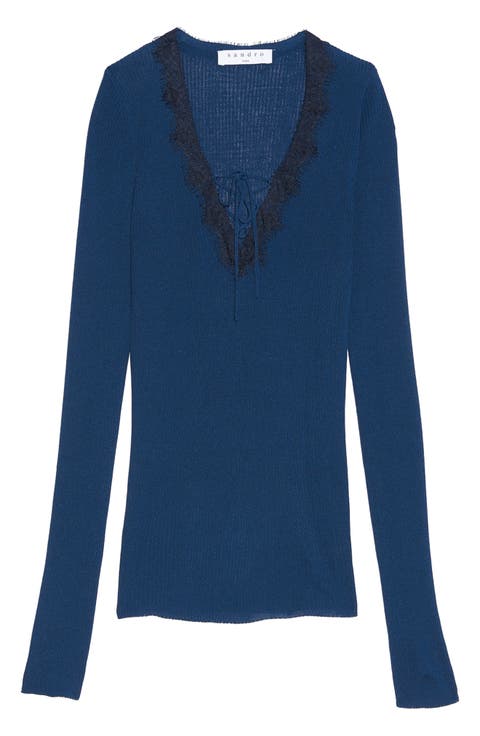 Fathy Lace Trim V-Neck Sweater