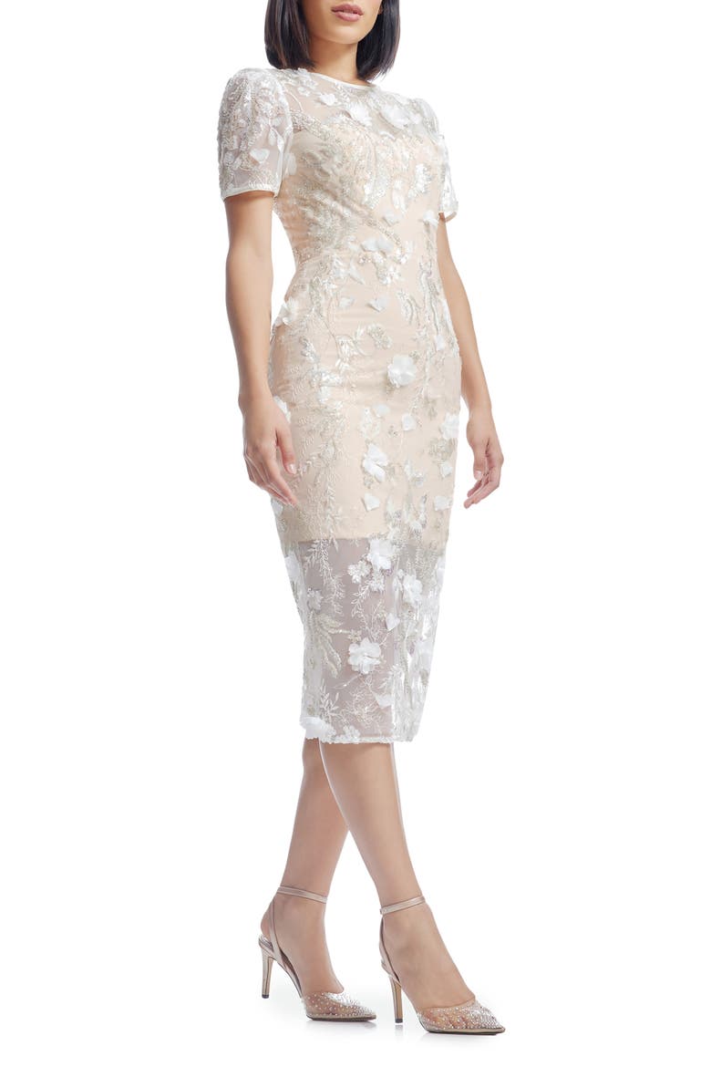 Lia Embellished Flower Appliqué Cocktail Sheath Dress, Alternate, color, OFF WHITE MULTI