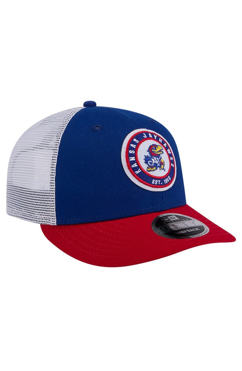 New Era Men's New Era Royal Kansas Jayhawks Throwback Circle Patch 9FIFTY Trucker Snapback Hat, Alternate, color, Royal