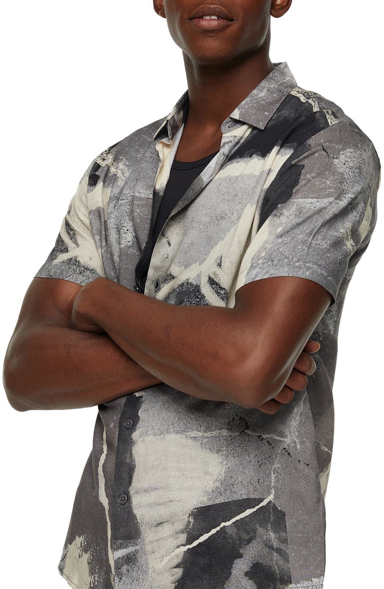 Topman Concrete Print Short Sleeve Button-Up Shirt, Alternate, color, 