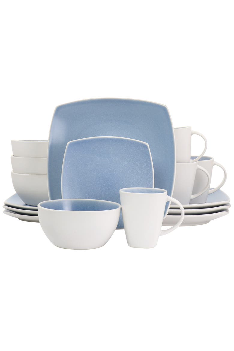16 Piece Reactive Glaze Stoneware Dinnerware Set, Main, color, White