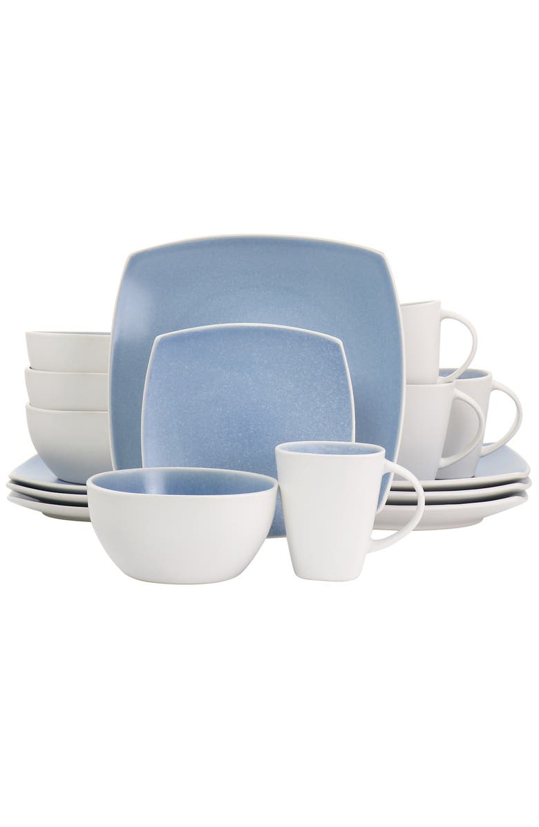 Gibson Elite 16 Piece Reactive Glaze Stoneware Dinnerware Set, Main, color, White