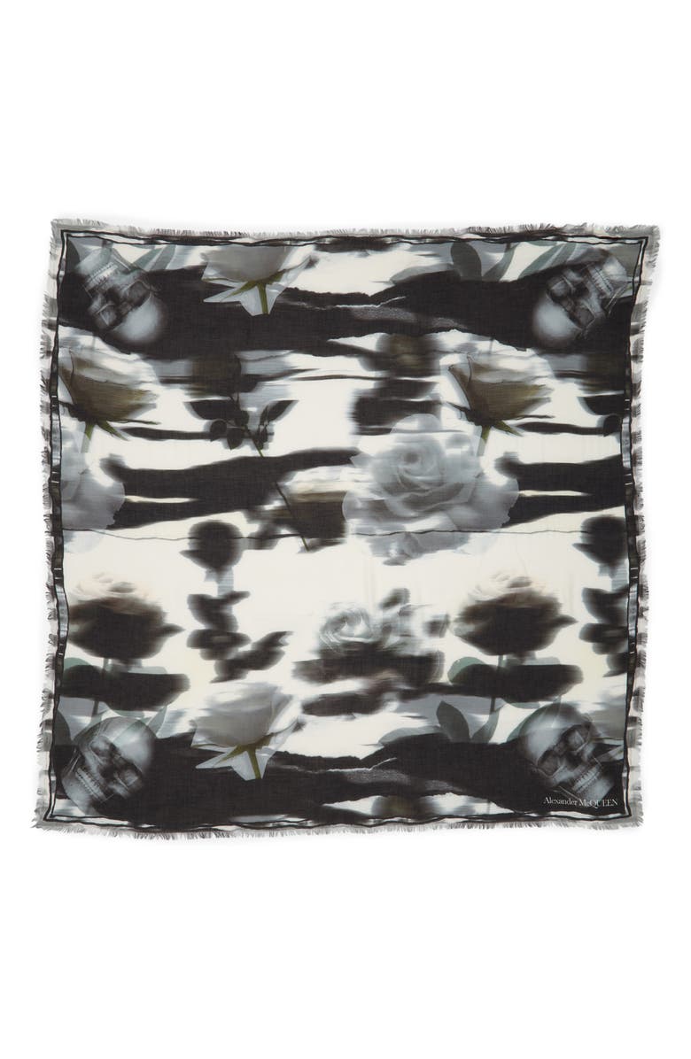 McQueen Alexander McQueen Warped Rose Modal & Wool Scarf, Main, color, 