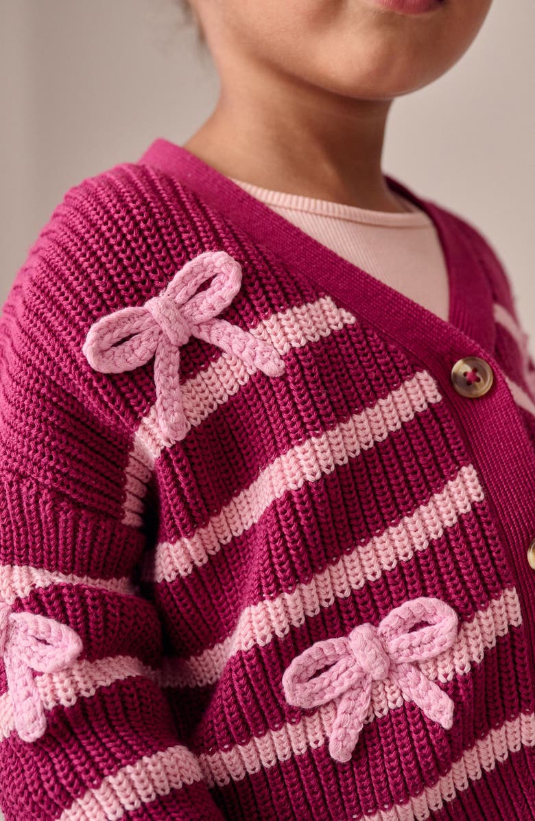 NEXT Kids' Bow Detail Stripe Cardigan, Alternate, color, Pink