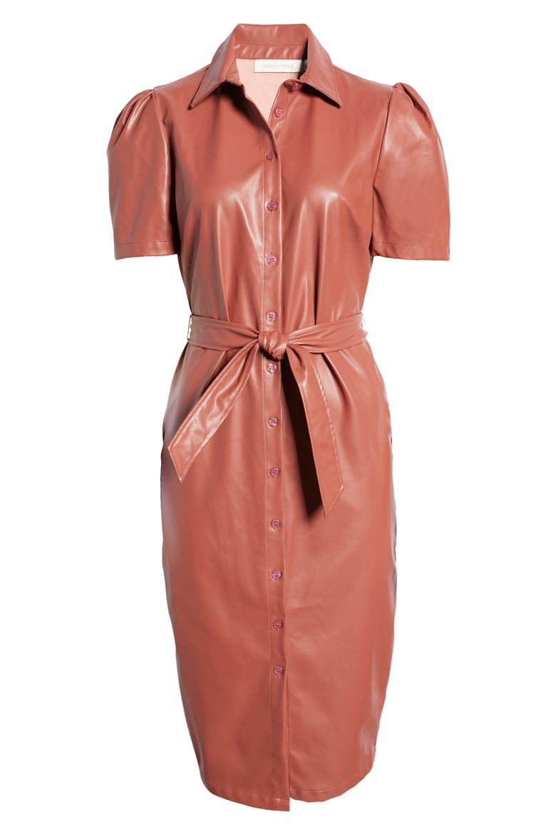 Morgan Faux Leather Midi Dress, Alternate, color, COPPER