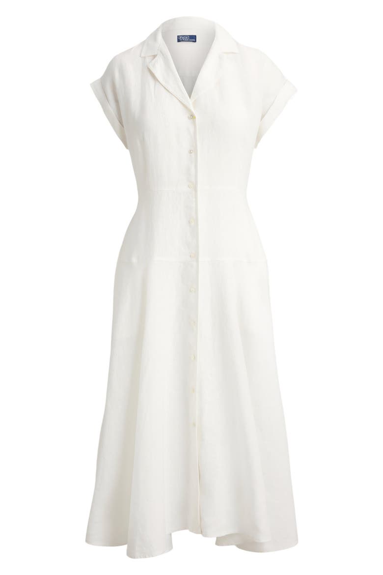 Cap Sleeve Linen Shirtdress, Alternate, color, WHITE