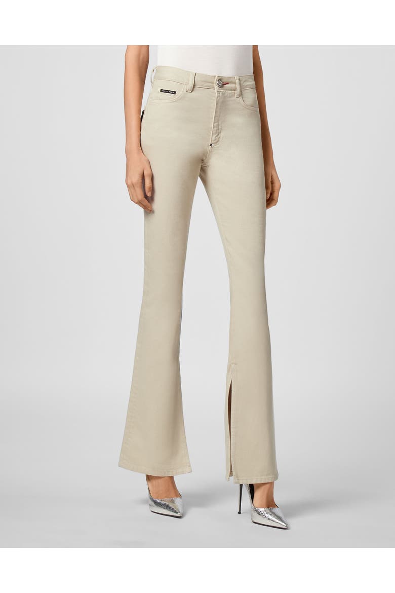 Jeans Flare Fit Iconic Plein Women, Main, color, BeigeTwist