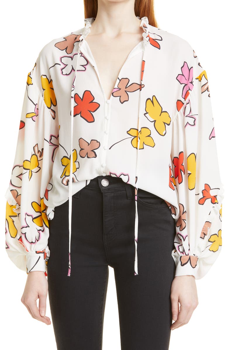 Ted Baker London Thurso Floral High-Low Blouse, Main, color, White