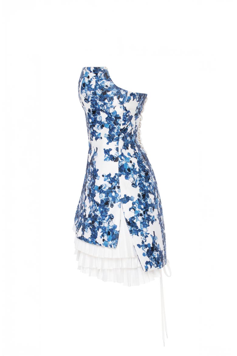 Strapless Corset Formal Occasion Mini Dress in Blue with Accent Lacing, Alternate, color, Blue Hydrangea