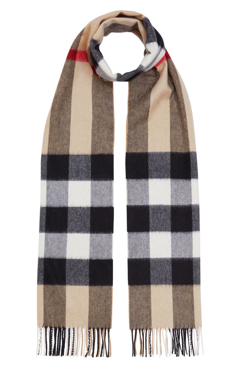 Burberry Check Cashmere Scarf, Alternate, color,