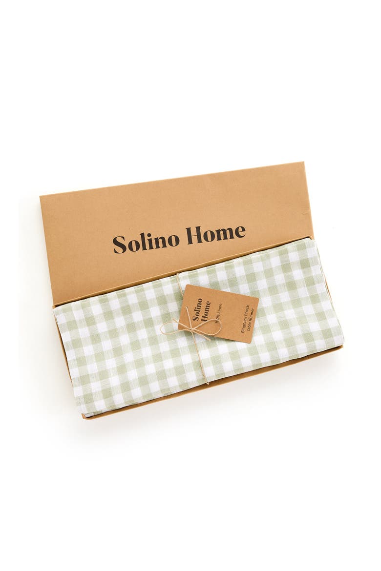 Linen Table Runner - Gingham Check, Alternate, color, Sage